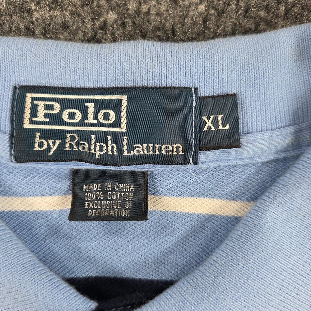 Polo Ralph Lauren Mens Polo Shirt XL Blue Striped Pony Logo 90s Style - Picture 2 of 13